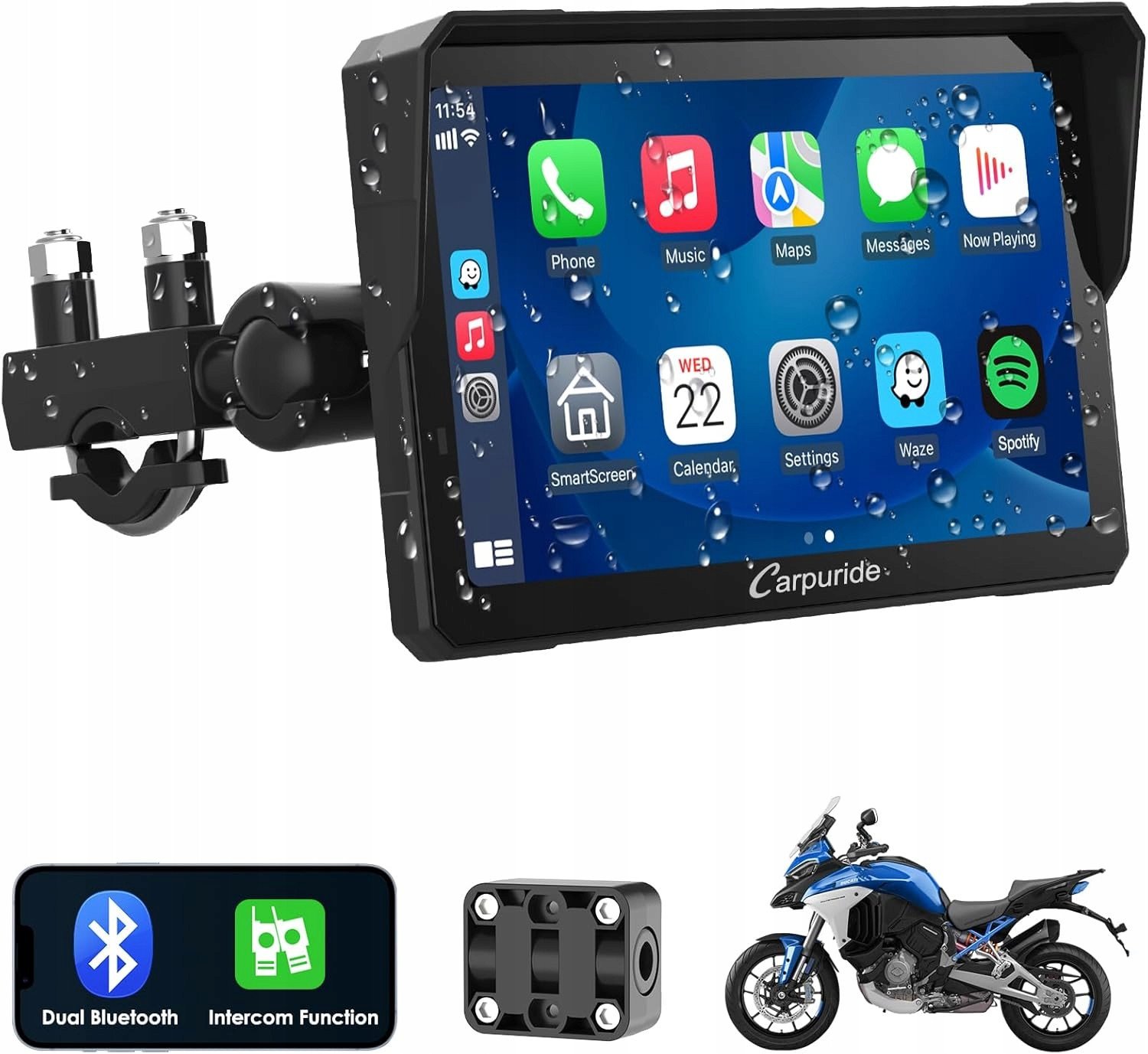 Carpuride W702 Pro motocyklowy ekran Carplay z funkcją interkomu motor 2024
