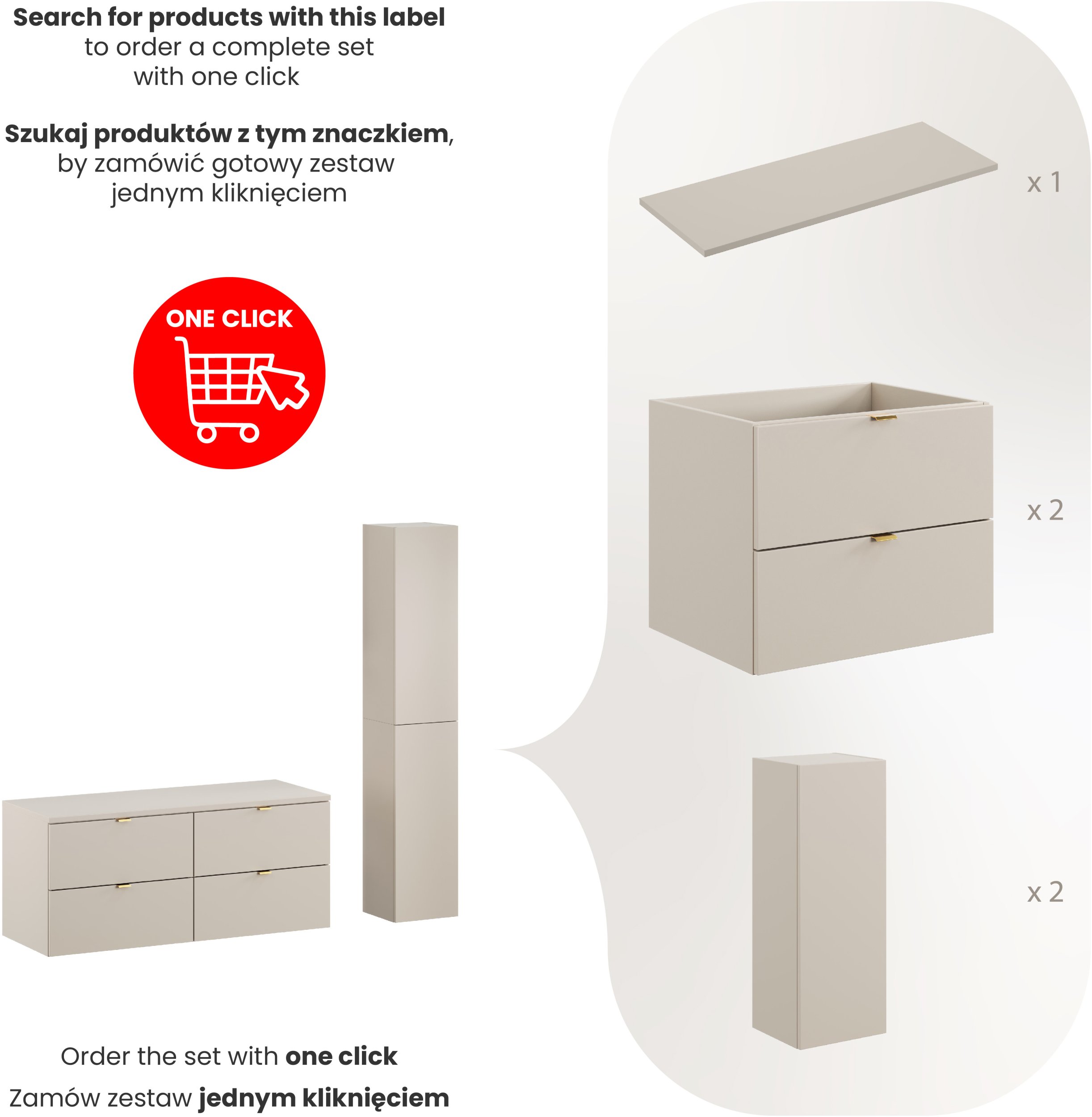 Zestaw meblowy 120cm z blatem i Szafką wysoką