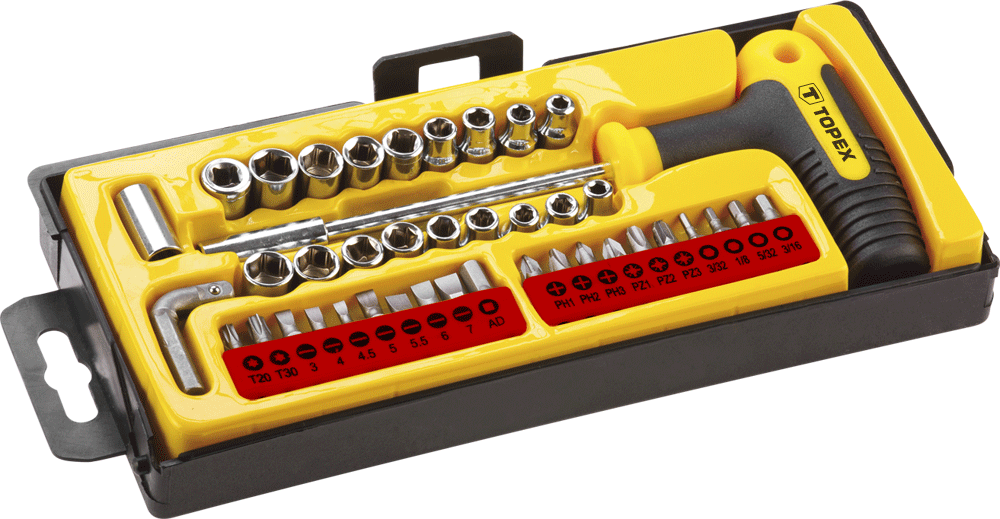 Topex Końcówki wkrętakowe i nasadki z uchwytem zestaw 41szt. 39D369