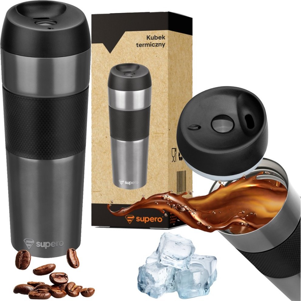 Kubek termiczny Supero Matowy na kawę herbatę 12-24h 450ml, szary