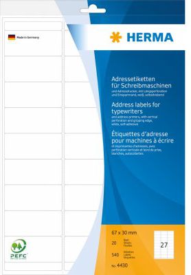 Herma Naklejki adresowe dla maszyn do pisania, biały, 67 x 30 mm, 540 sztuk (4430)