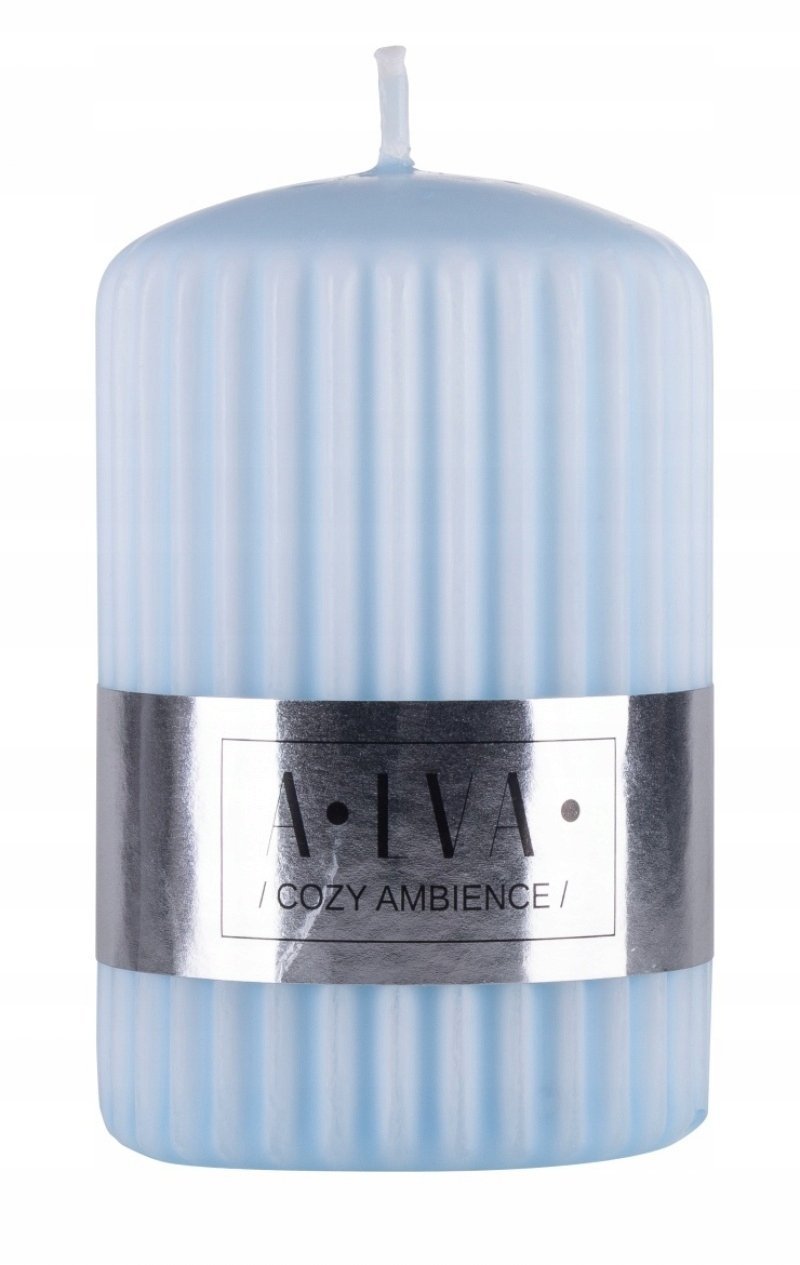 Donau Home Świeca słupek ryflowana Alva, 60x90mm, błękitny