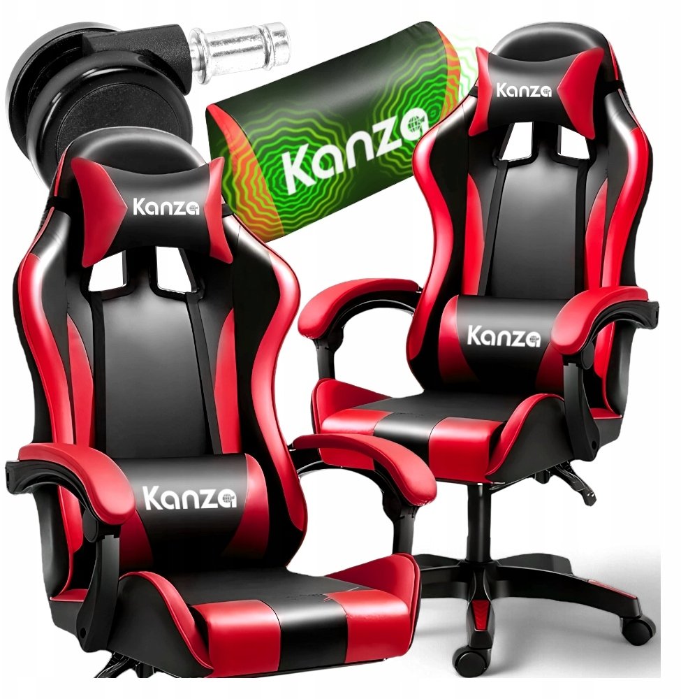 FOTEL GAMINGOWY Z MASAŻEREM CZERWONY KANZA