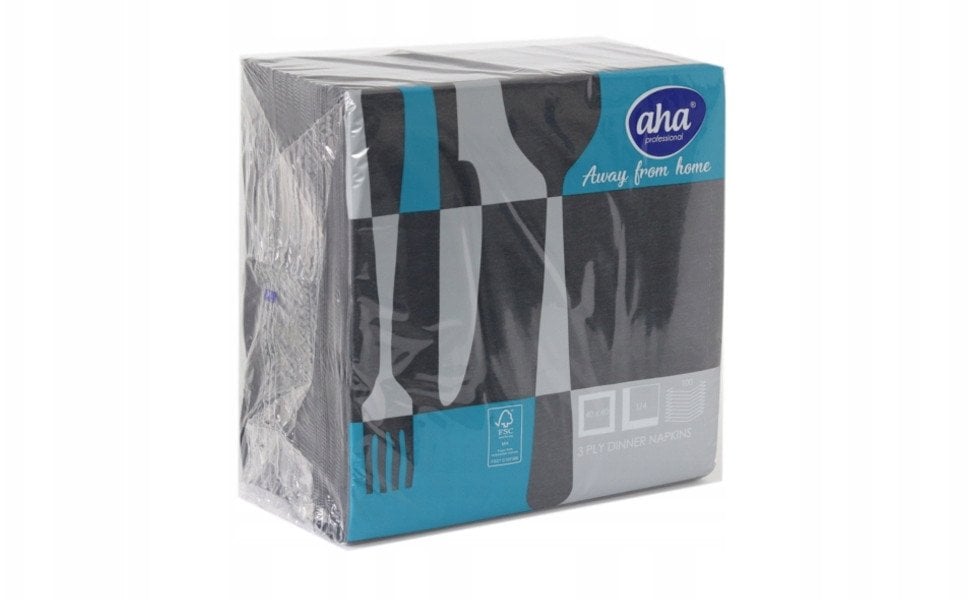 Serwetki AFH AHA, 3-warstwowe, składanie 1/4, 40x40cm, 100 szt., czarne