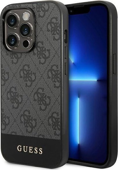 Guess 4G Bottom Stripe Metal Logo Collection - Etui iPhone 14 Pro Max (szary)