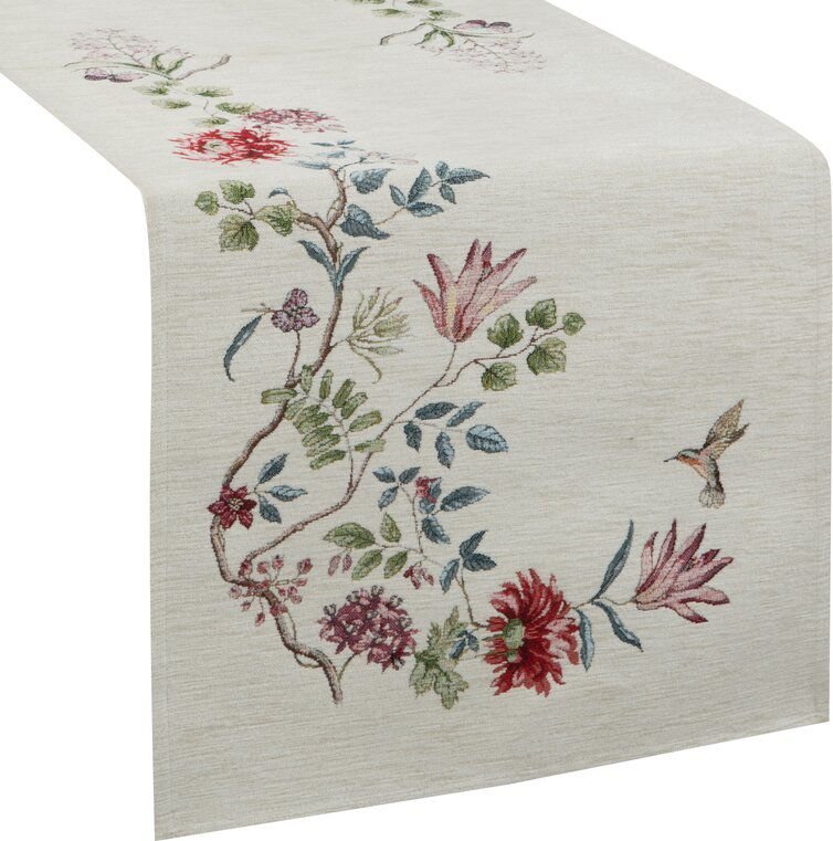 Eurofirany Bieżnik z gobeliny szenilowej wzór w kwiaty 45X140 naturalny