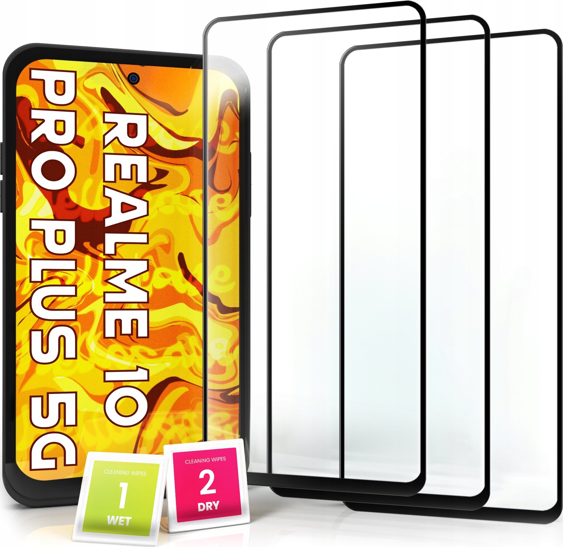 Hello Case 3-PAK Szkło Hartowane do Realme 10 Pro Plus 5G (na cały ekran, ochronne 5D)