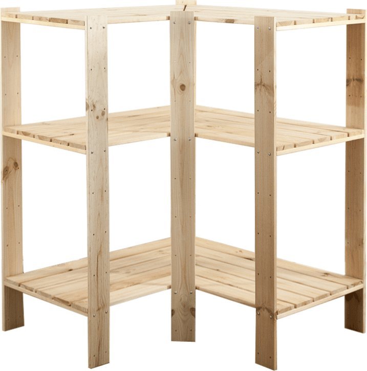 Wamar-Sosenka MAXI Regał Narożny Drewniany 115x85x50 cm 3 Półki ażurowe Surowy Drewno sosnowe Naturalny MAXI-3WA / Wamar-Sosenka