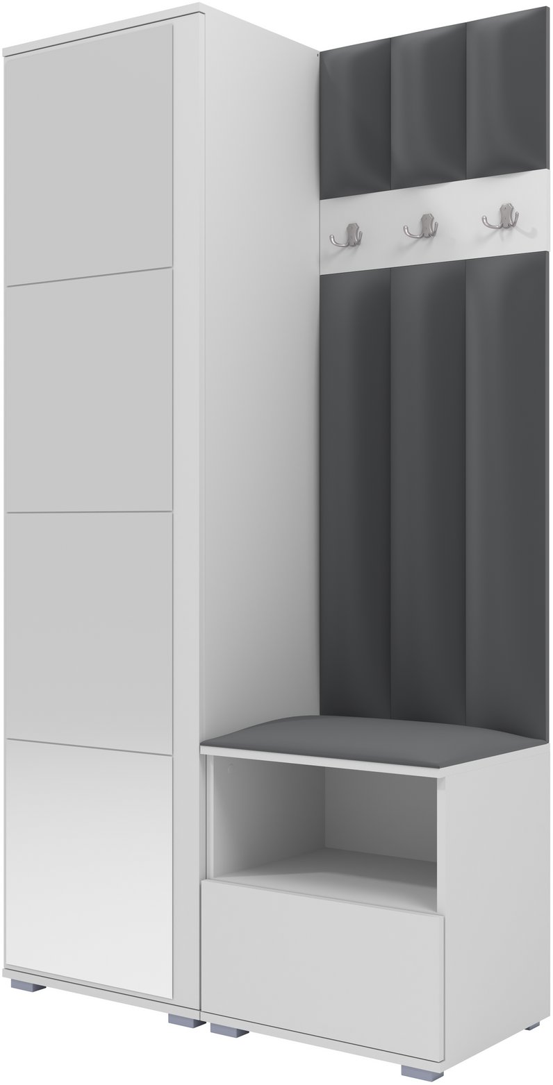 Tapicerowana garderoba Nela I LUX z lustrem - kolor biały + tkanina Trinity 15