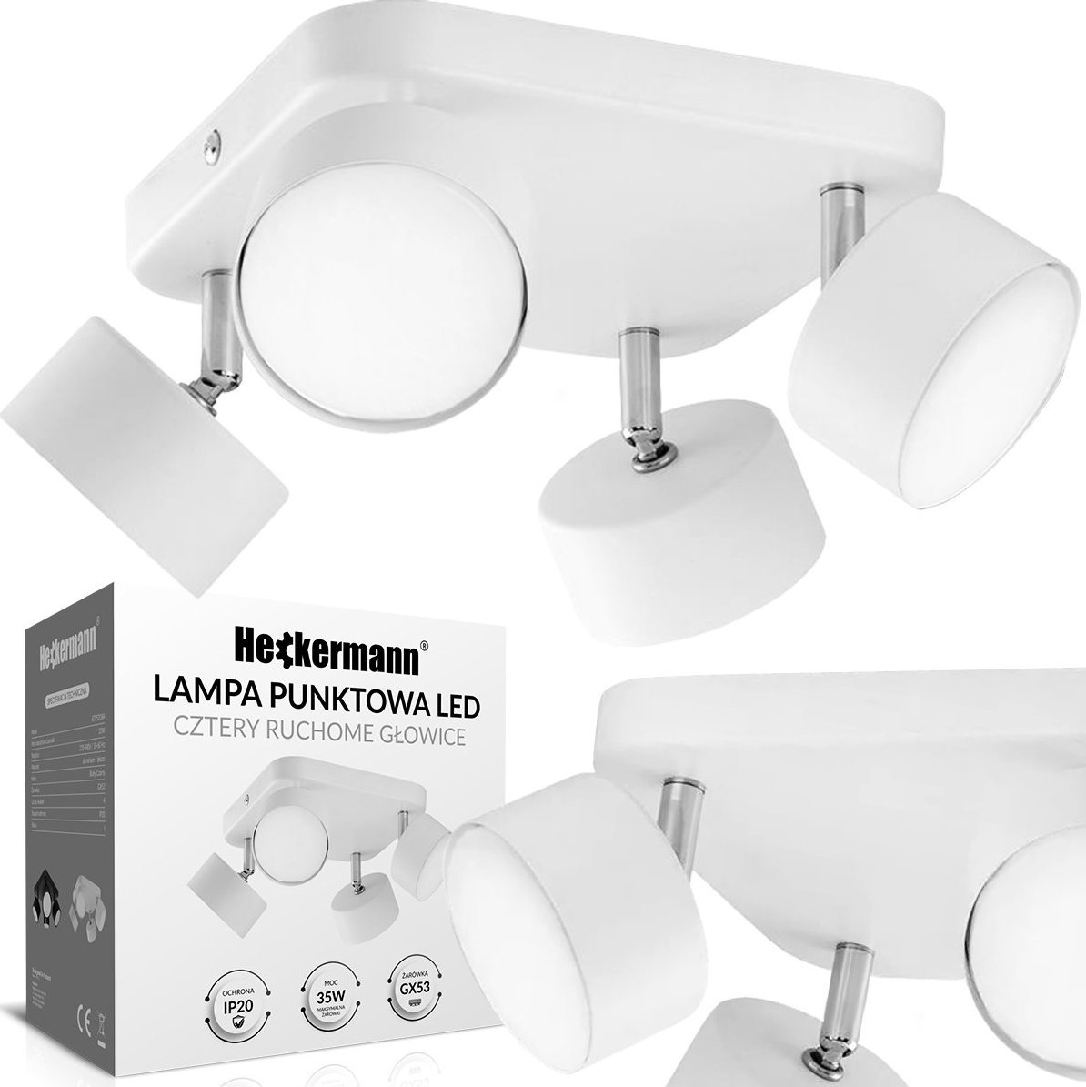 Lampa sufitowa Heckermann Lampa punktowa LED Heckermann 8795318A Biała 4x głowica