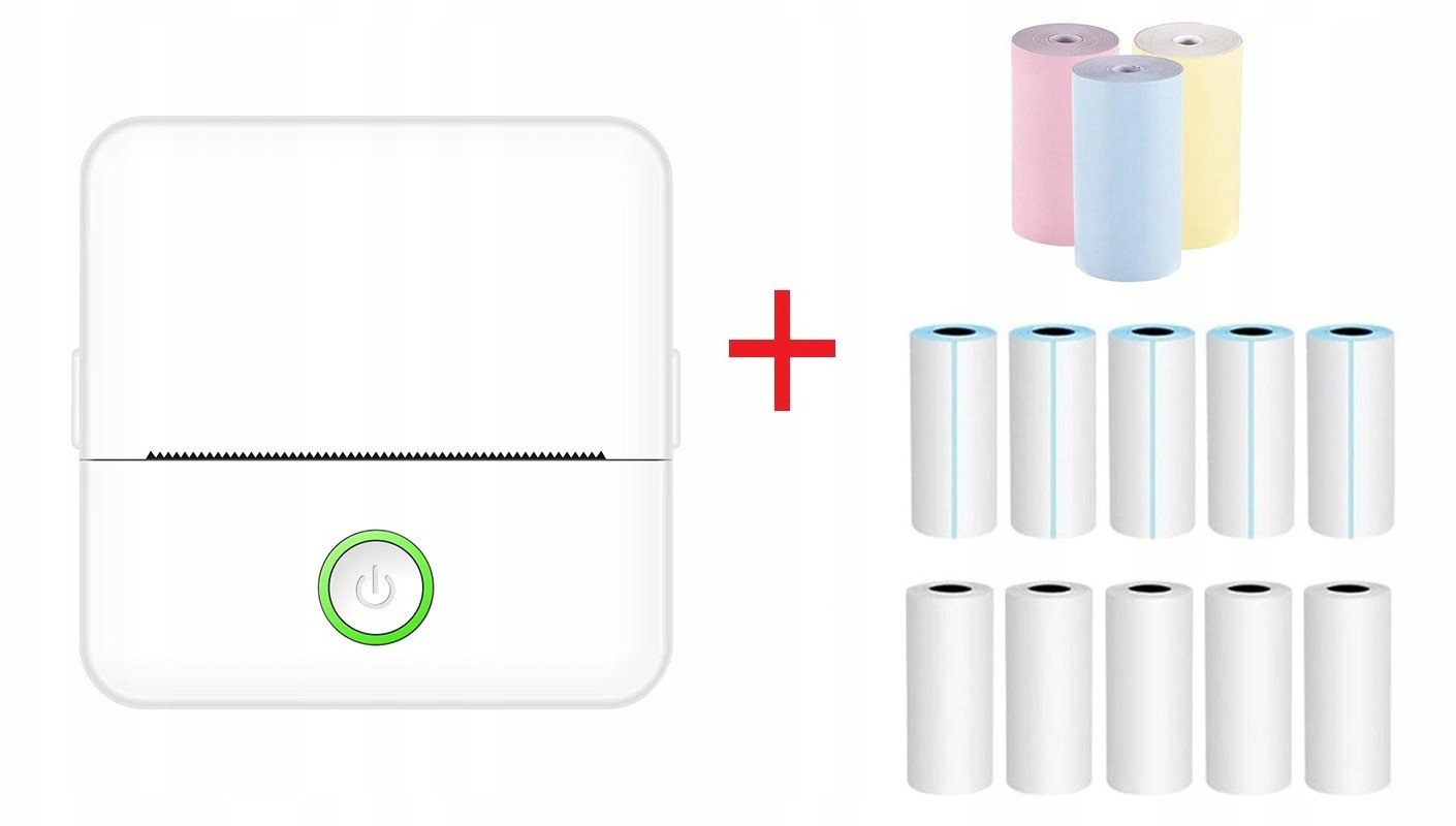 Drukarka etykiet MINI DRUKARKA TERMICZNA DO ZDJĘĆ NOTATEK ETYKIET + 13 ROLEK