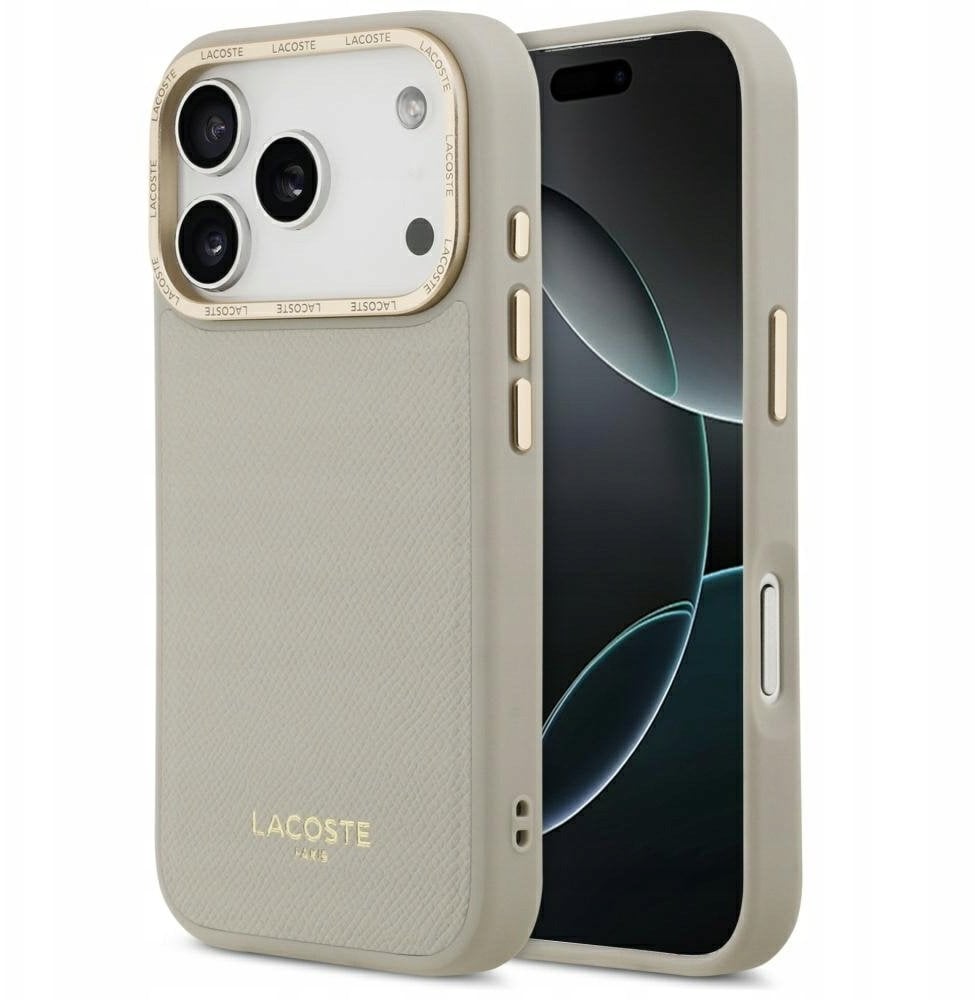 Etui Lacoste Champs Elysees Gold Logo MagSafe do iPhone 17 Pro taupe