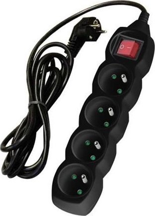 DPM Przedłużacz z wyłącznikiem, 4 gniazda, czarny, 1.5 m