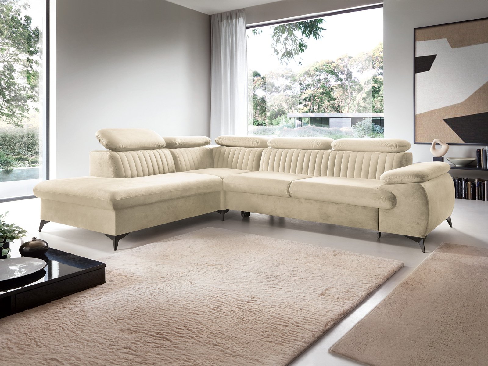 Ravio Narożnik VETTO lewostronny Monolith 02 beżowy kremowy welur funkcja spania