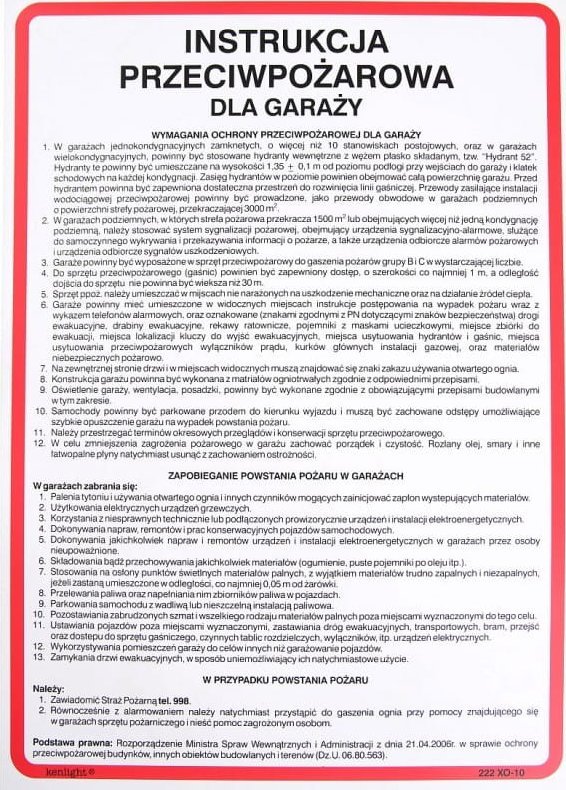 Mój dom Instrukcja Bhp Przeciwpożarowa Dla Garaży 250X350 Libres Polska Sp 0000064596 5902082238454