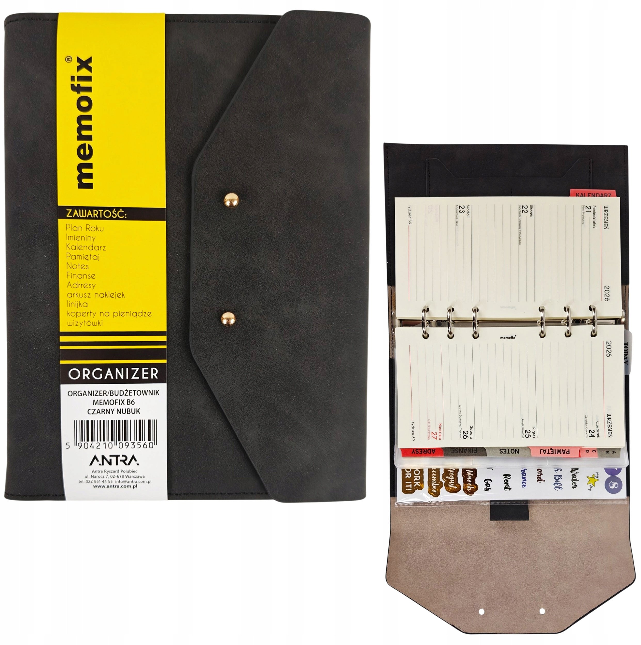 Organizer 2026 B6 nubuk czarny