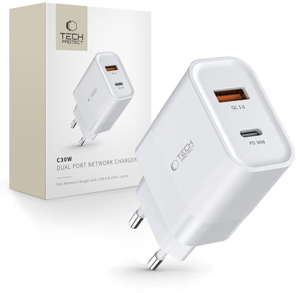 Ładowarka sieciowa C30W USB-C USB-A 30W - biała Ładowarka sieciowa C30W USB-C USB-A 30W - biała