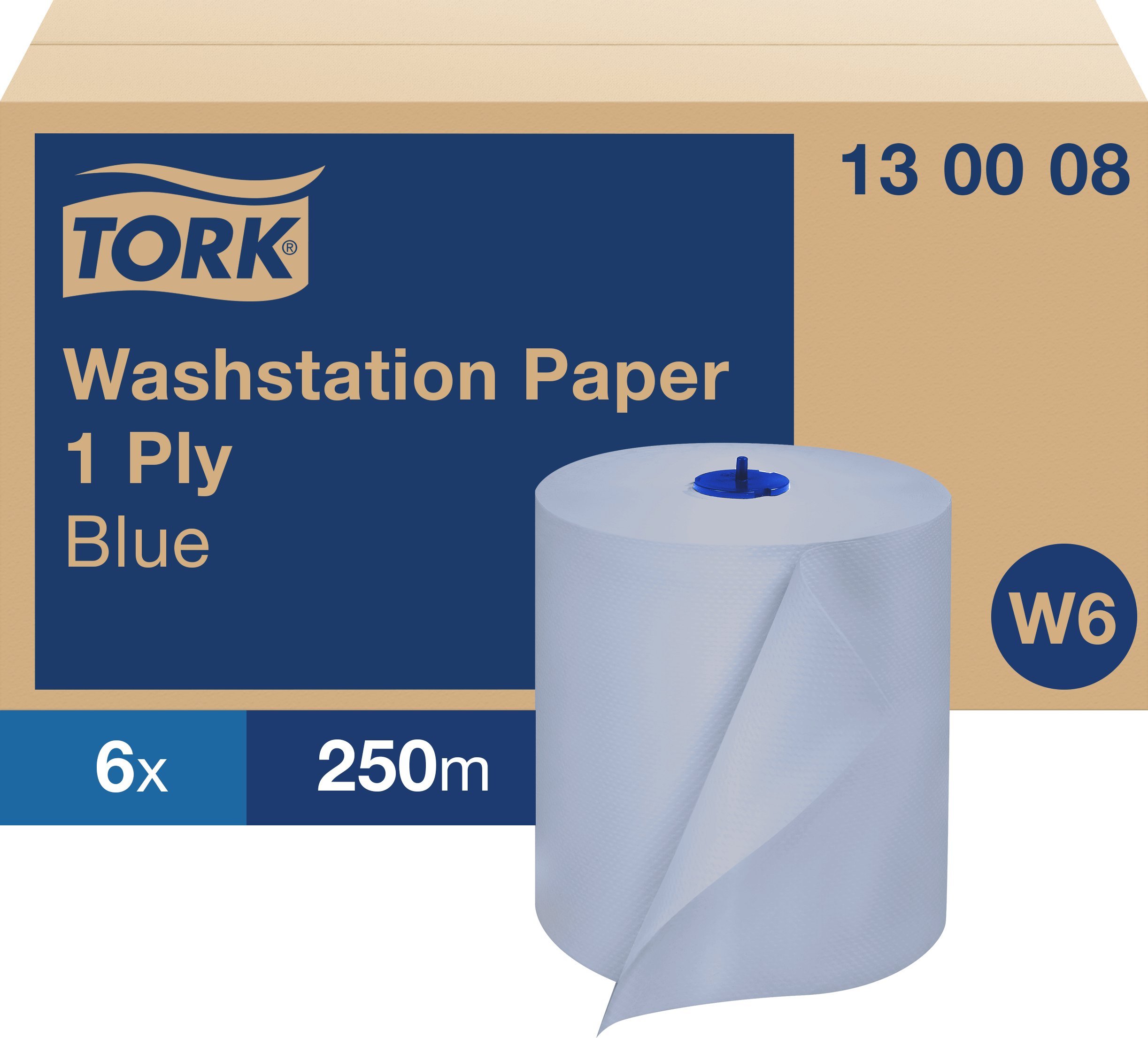 Aftørringspapir Tork Basic W6 1-lags blå 6rul/kar 130008