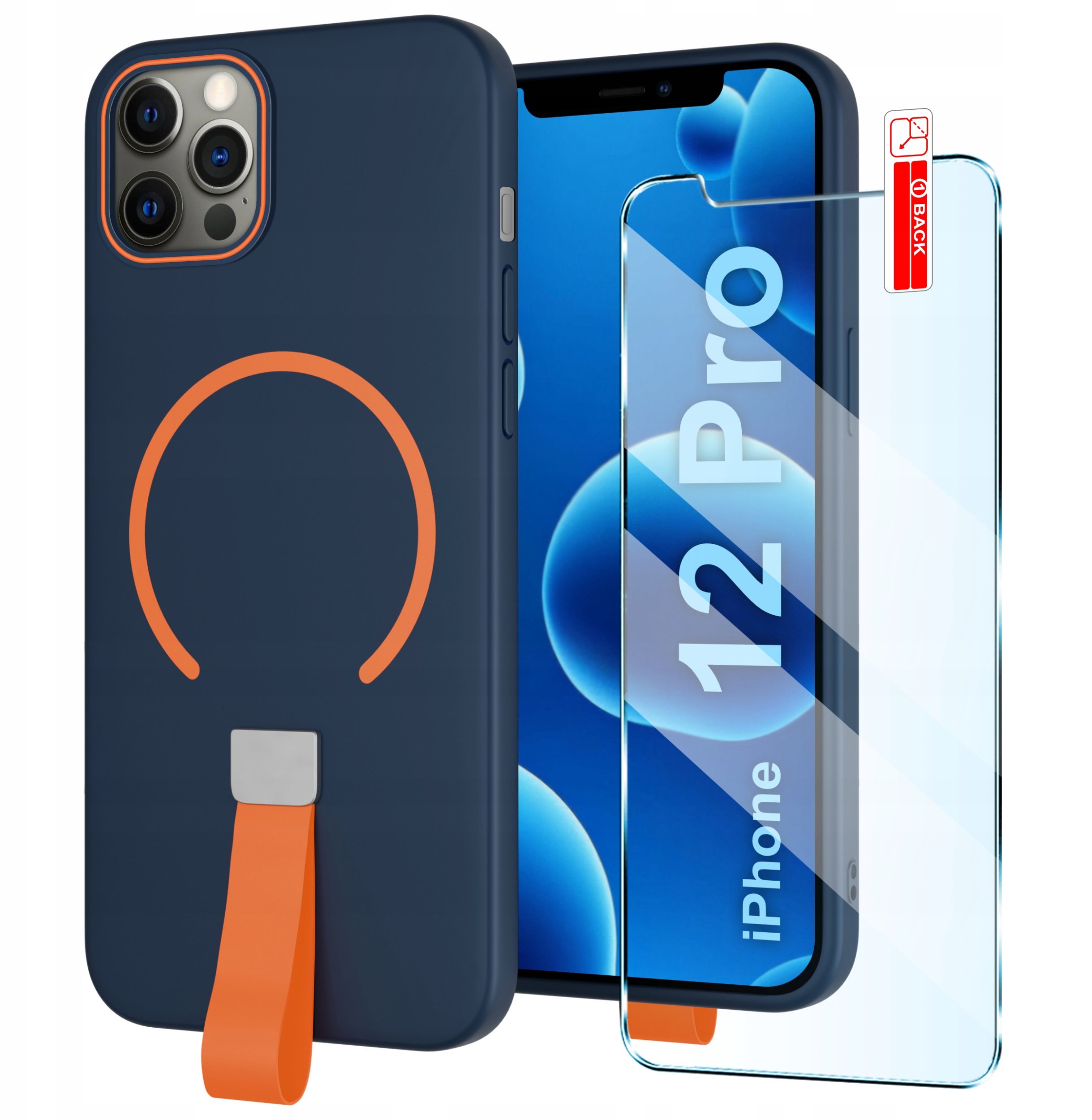 Etui z Paskiem na palec Matowe do iPhone 12 Pro |do MagSafe +Szkło