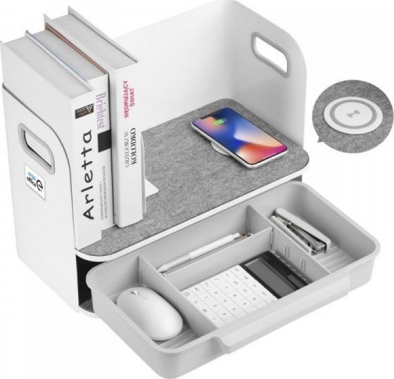 Maclean Maclean Organizer biurkowy z szufladą i bezprzewodową ładowarką Qi Ergo Office ER-441