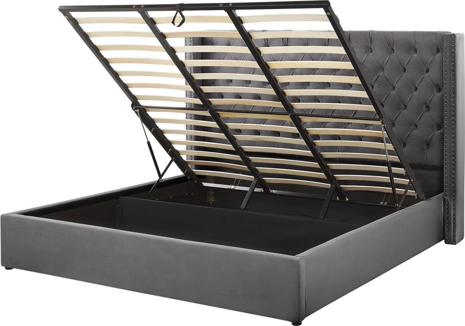 Beliani Łóżko z pojemnikiem welurowe 180 x 200 cm szare LUBBON