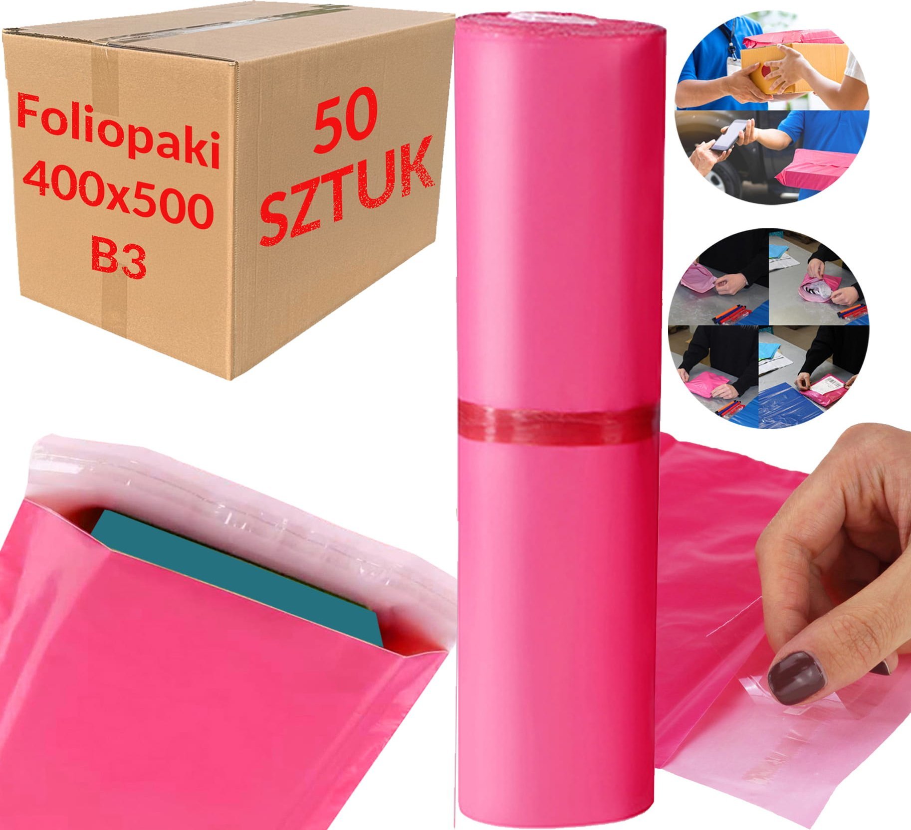 Foliopaki Kurierskie Różowe B3 400x500mm - 50 szt.
