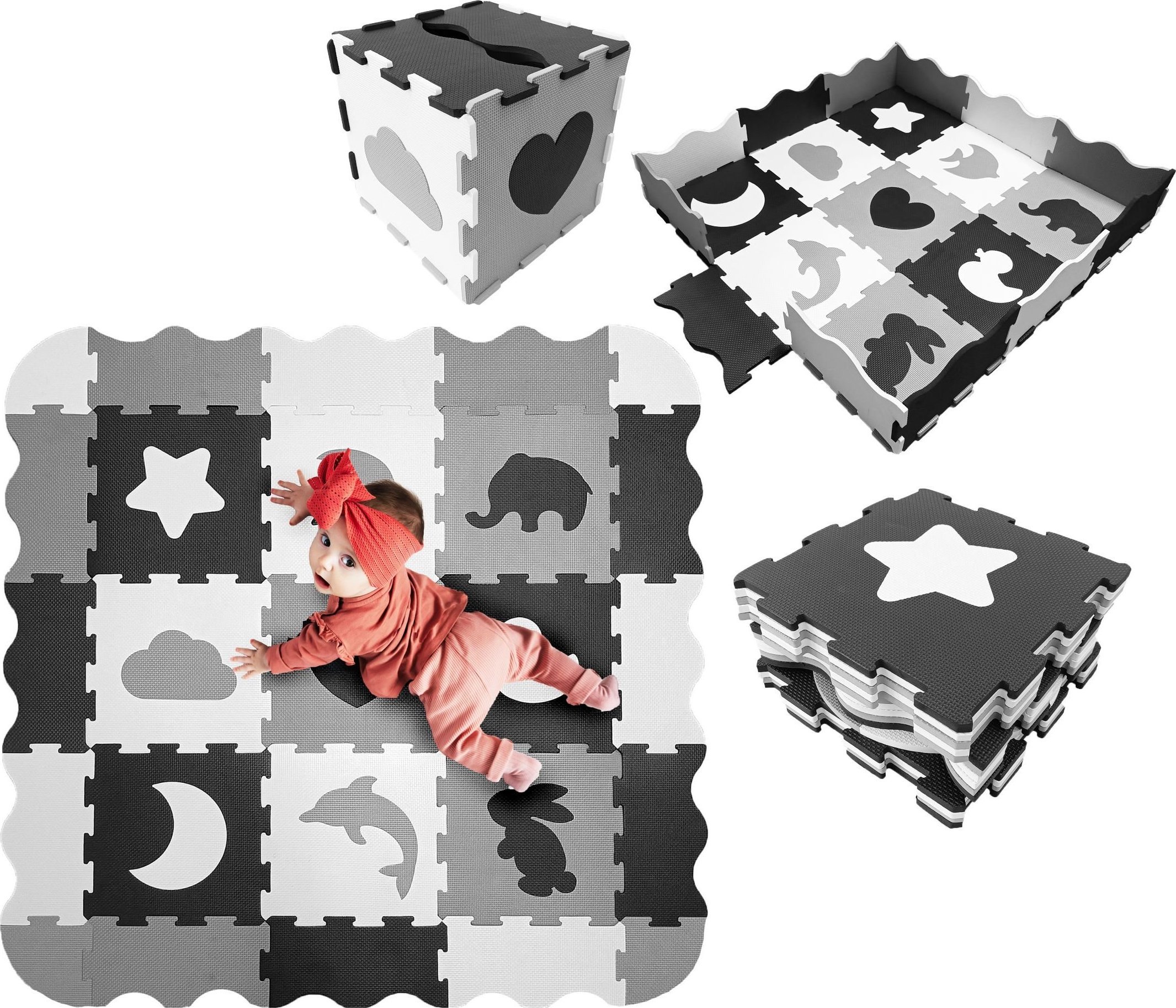 Happy Kiddo SN84062 Mata piankowa edukacyjna puzzle kojec duża kontrastowa