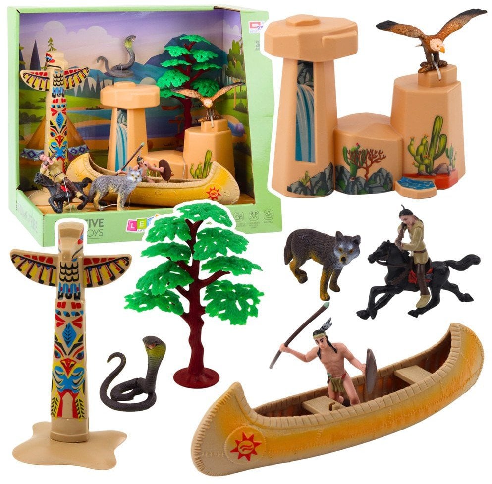 Zestaw Indiański Figurki Wioska Indianie Kajak Totem LEAN Toys