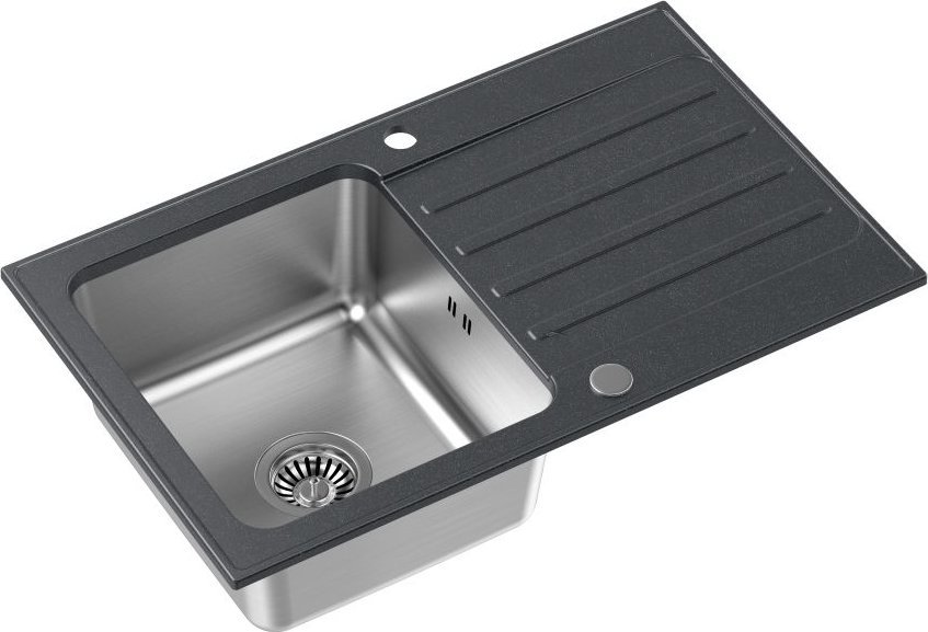 Zlewozmywak Steiner Kenneth 111 - 78x48 cm, black dotted/stalowy (FUS_K7848CZ-QDR)