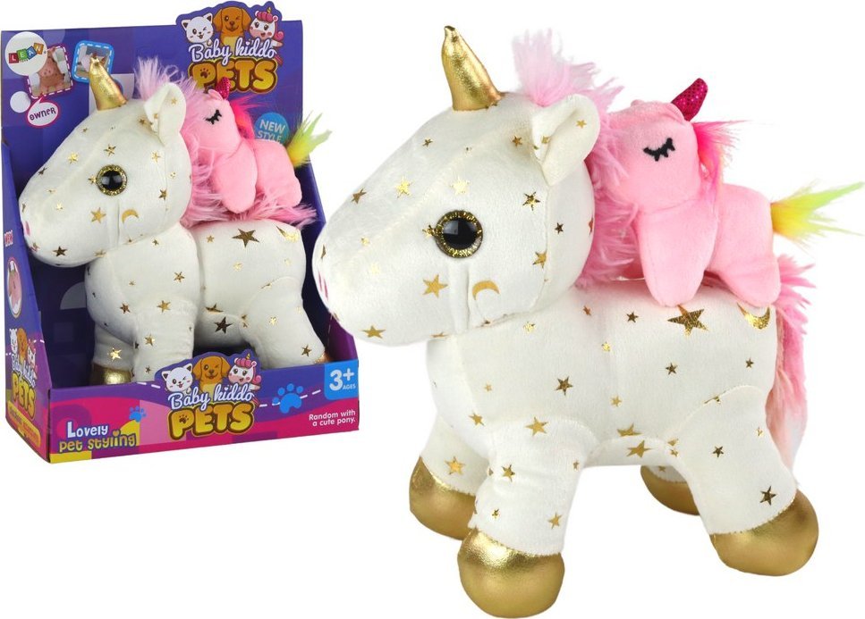 LeanToys Jednorożec Pluszak Usypiacz Kołysanka Biały W Gwiazdki Zestaw