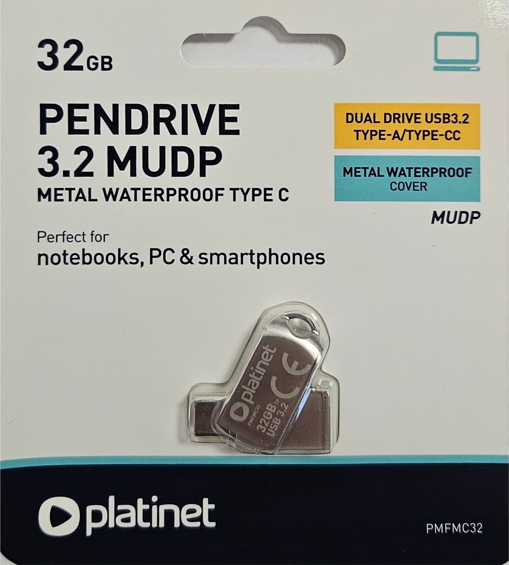 Pendrive Platinet PLATINET PENDRIVE USB 3.2 + USB-C 32GB METAL UDP WATERPROOF [45970]
