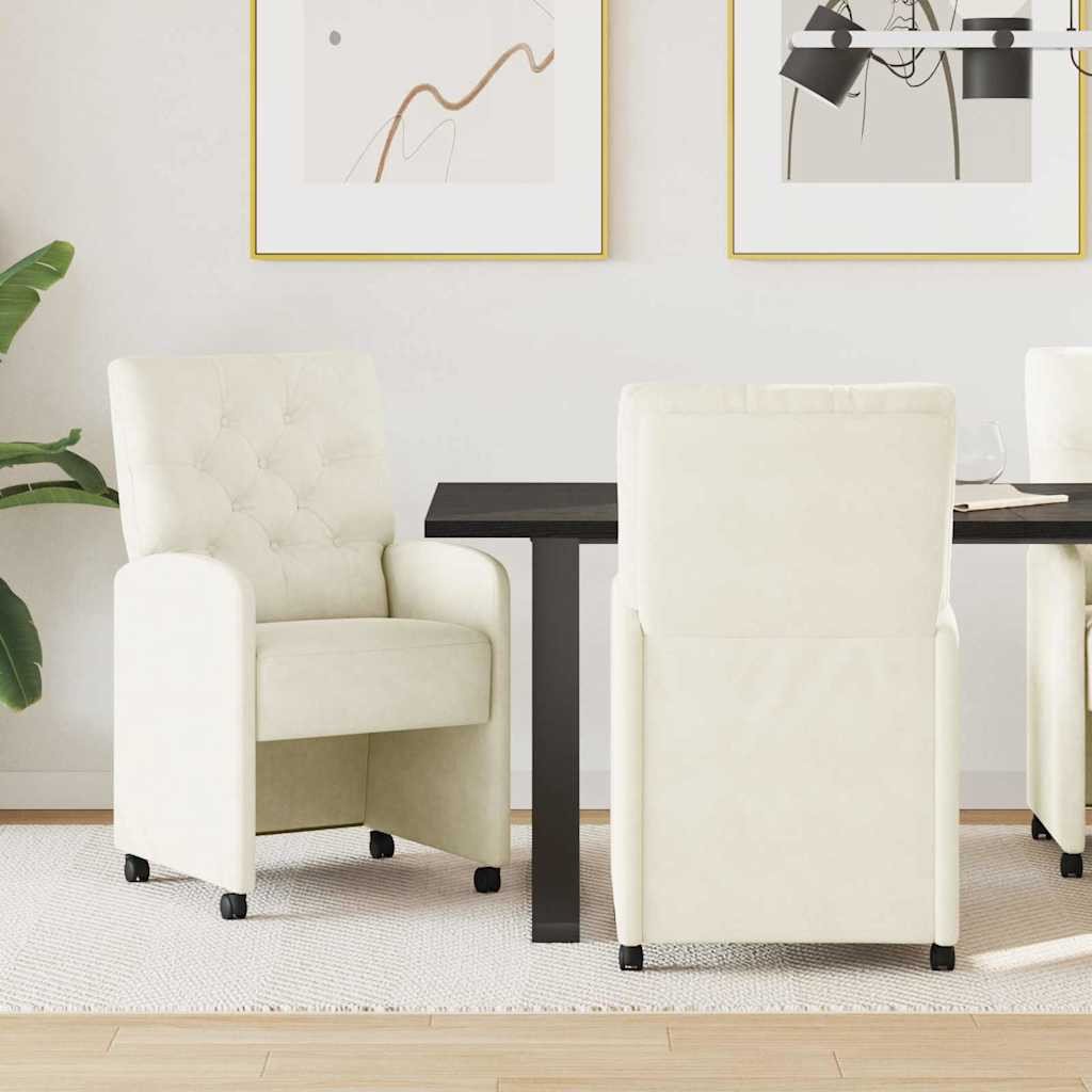 vidaXL Krzesła krzesła jadalne na kółkach 2 pcs Kremowy 58 x 67 x 97 cm Aksamit
