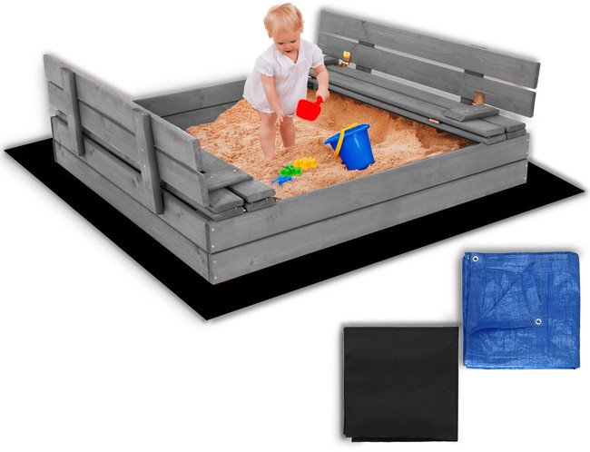 Piaskownica zamykana 120x120 cm drewno impregnowane, z włókniną i plandeką UNIWERSALNY