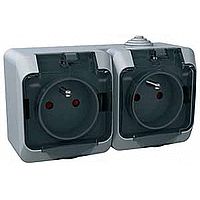 Schneider Electric Gniazdo hermetyczne Cedar Plus podwójne z/u 16A IP44 szare (WDE000624)