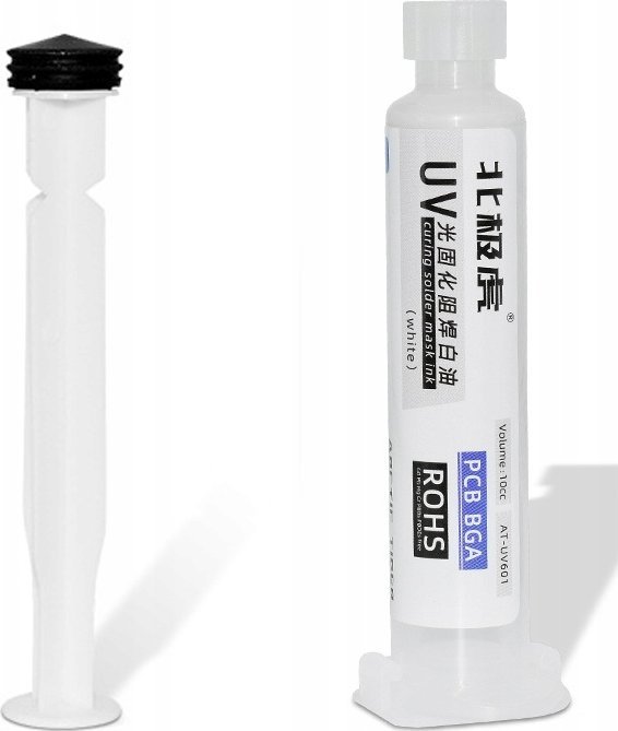 Rosfix SOLDERMASKA DO PŁYTEK DRUKOWANYCH PCB UV BIAŁA IZOLACJA STRZYKAWKA TŁOCZEK