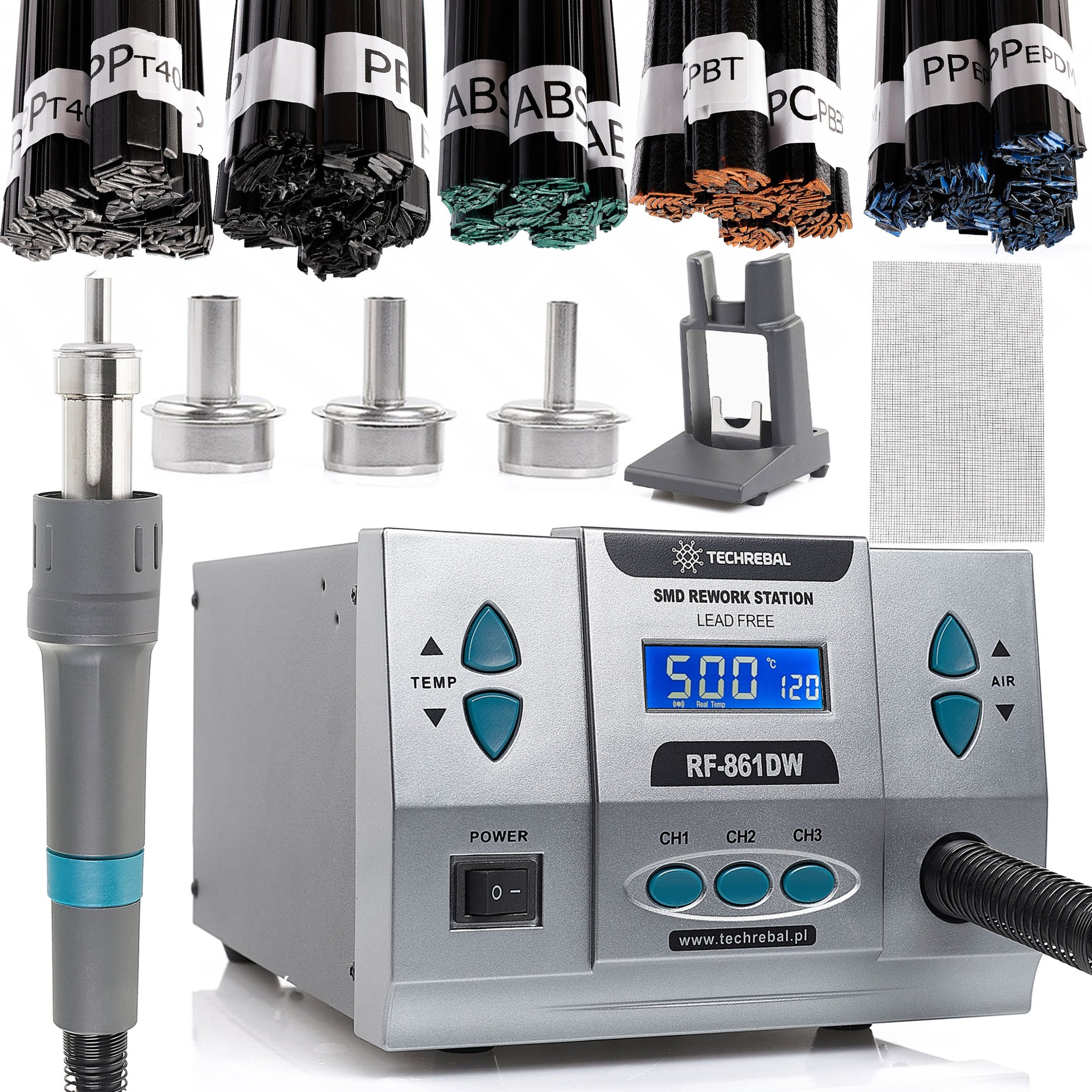 Spawarka do Plastiku Hot Air Techrebal RF-861DW 1000W Zestaw 5 Spoiw Siatka
