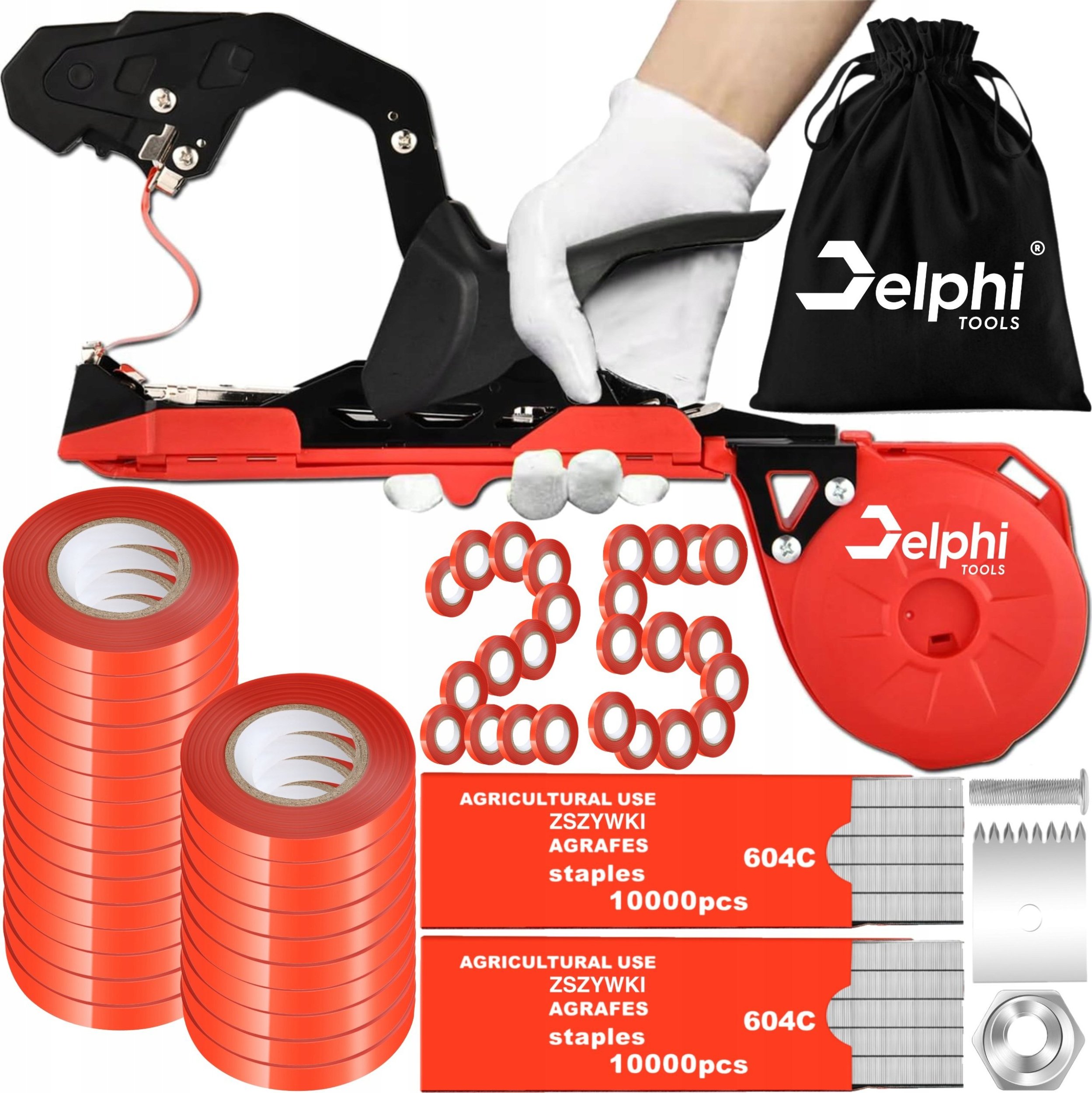 Delphi Tools TAPENER ZSZYWACZ OGRODNICZY PREMIUM DO WIĄZANIA ROŚLIN 25x TAŚMA ZSZYWKI