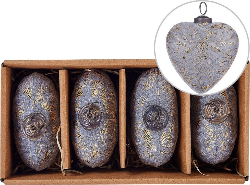 Beliani Zestaw 4 bombek serc szklanych szary FERIABLE