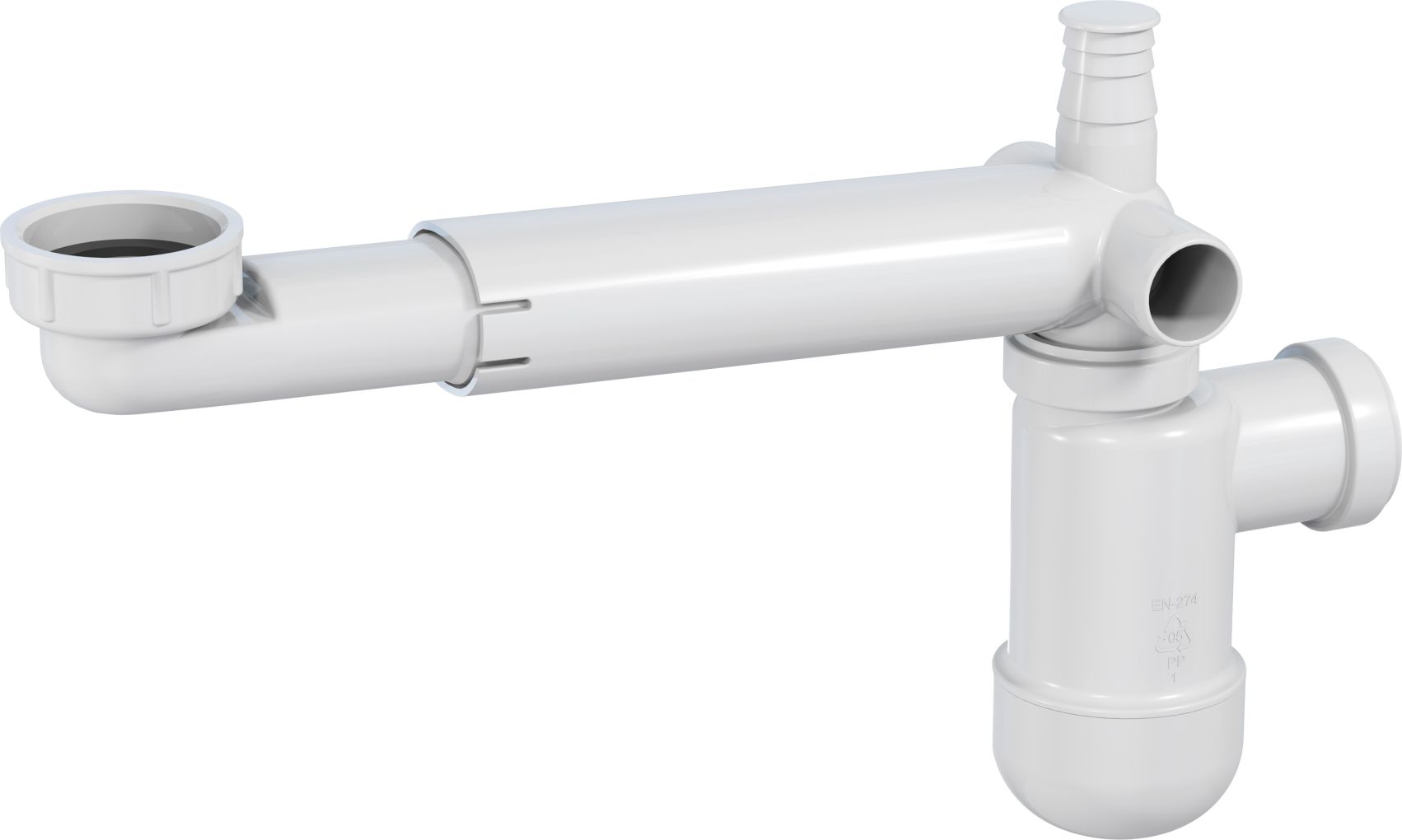 Syfon Deante butelkowy Space Sever 5/4" DN32 oszczędzający miejsce z przedłużką biały (NHC 633K)