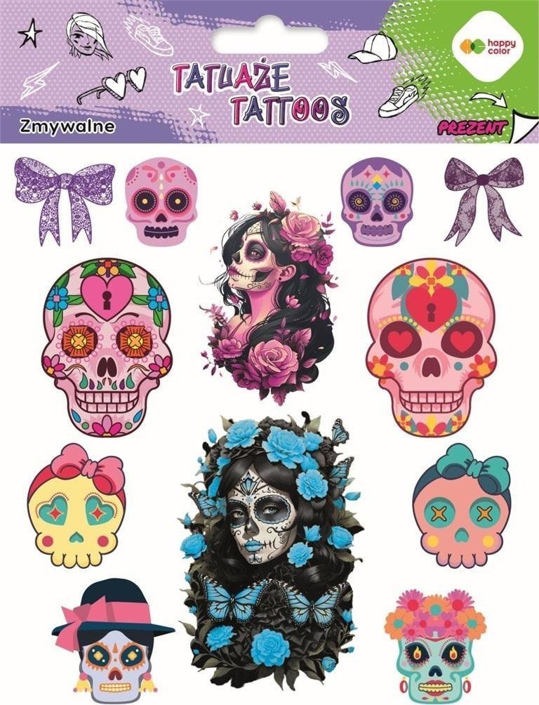 Tatuaże zmywalne Pink skulls HAPPY COLOR