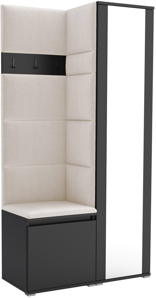 Tapicerowana garderoba Noris VI z lustrem - czarny + tkanina Trinity 01