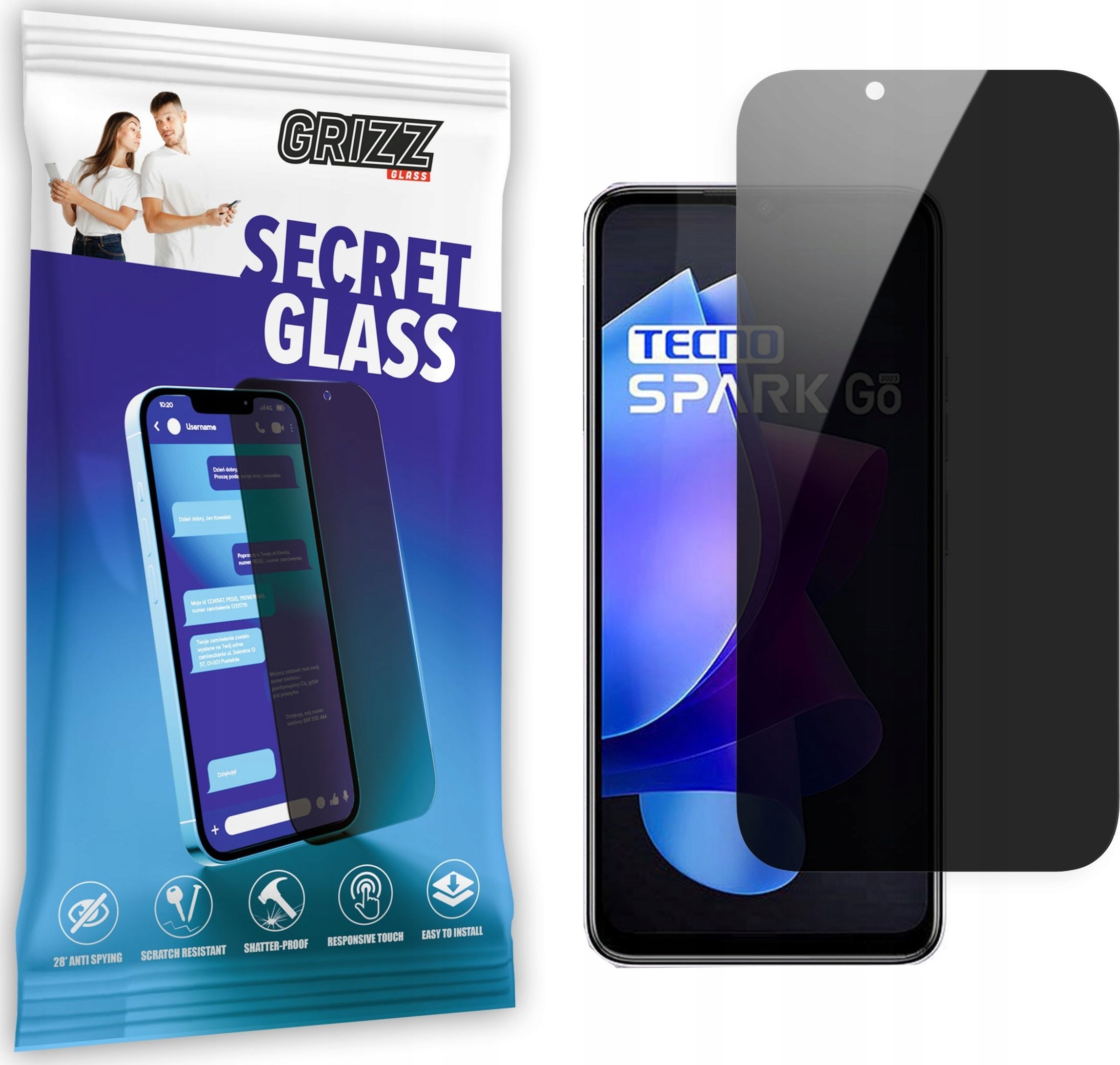 GrizzGlass Szkło prywatyzujące GrizzGlass SecretGlass do Tecno Spark Go 2023