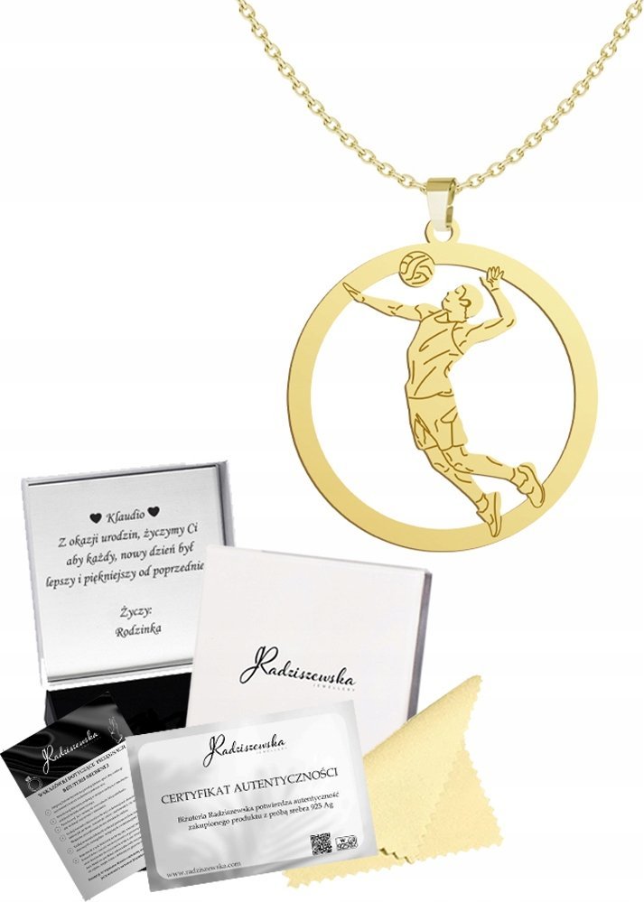 Radziszewska Jewellery Złoty Naszyjnik Siatkówka Męska Siatkarz Łańcuszek SREBRO 925 GRAWER GRATIS
