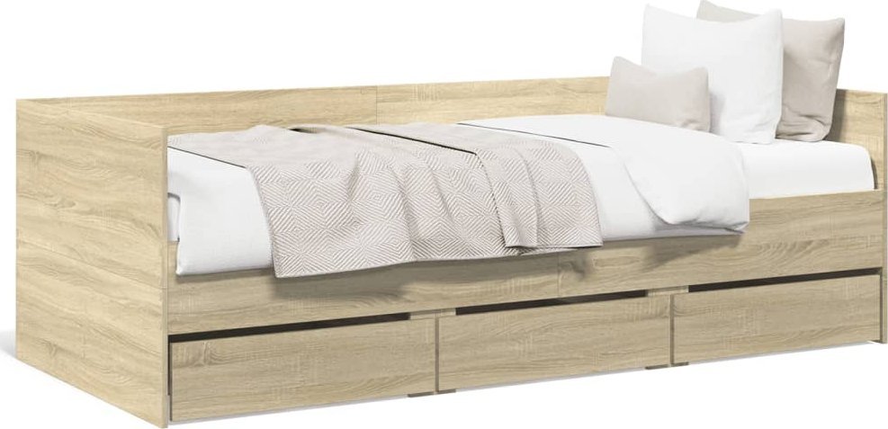 vidaXL Leżanka z szufladami, dąb sonoma, 75x190 cm