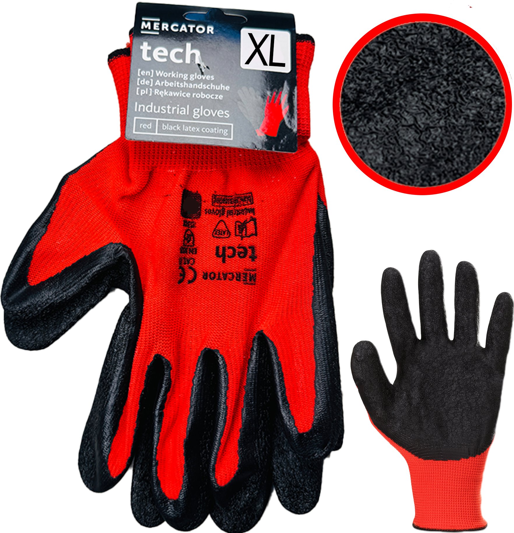Rękawice Robocze MERCATOR Tech Red+Black Latex - 1 Para (10 - XL)