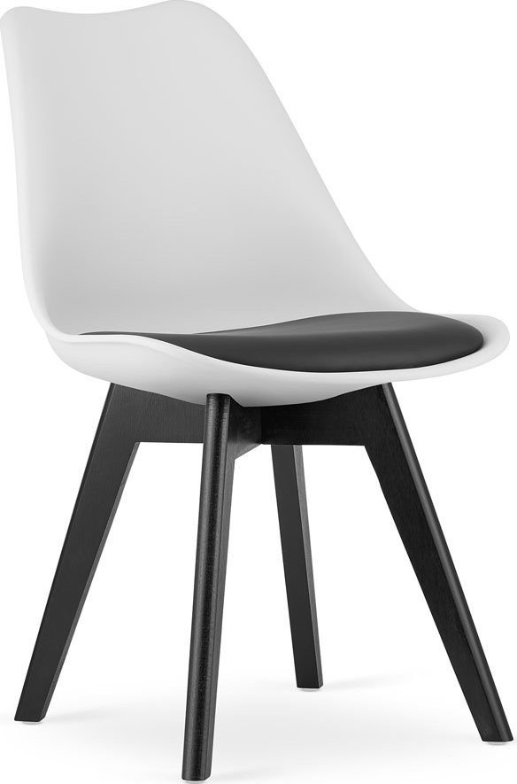 Elior Zestaw białych krzeseł skandynawskie z czarną poduszką 4 szt. - Asaba 4S