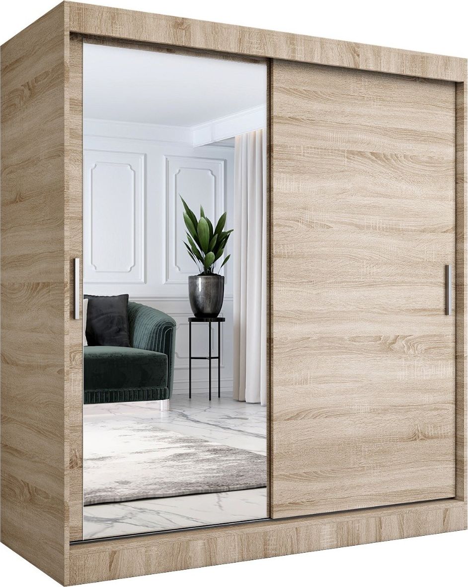 MKPOL Szafa przesuwna MODUO COMFORT 180 dąb sonoma z lustrem po lewej