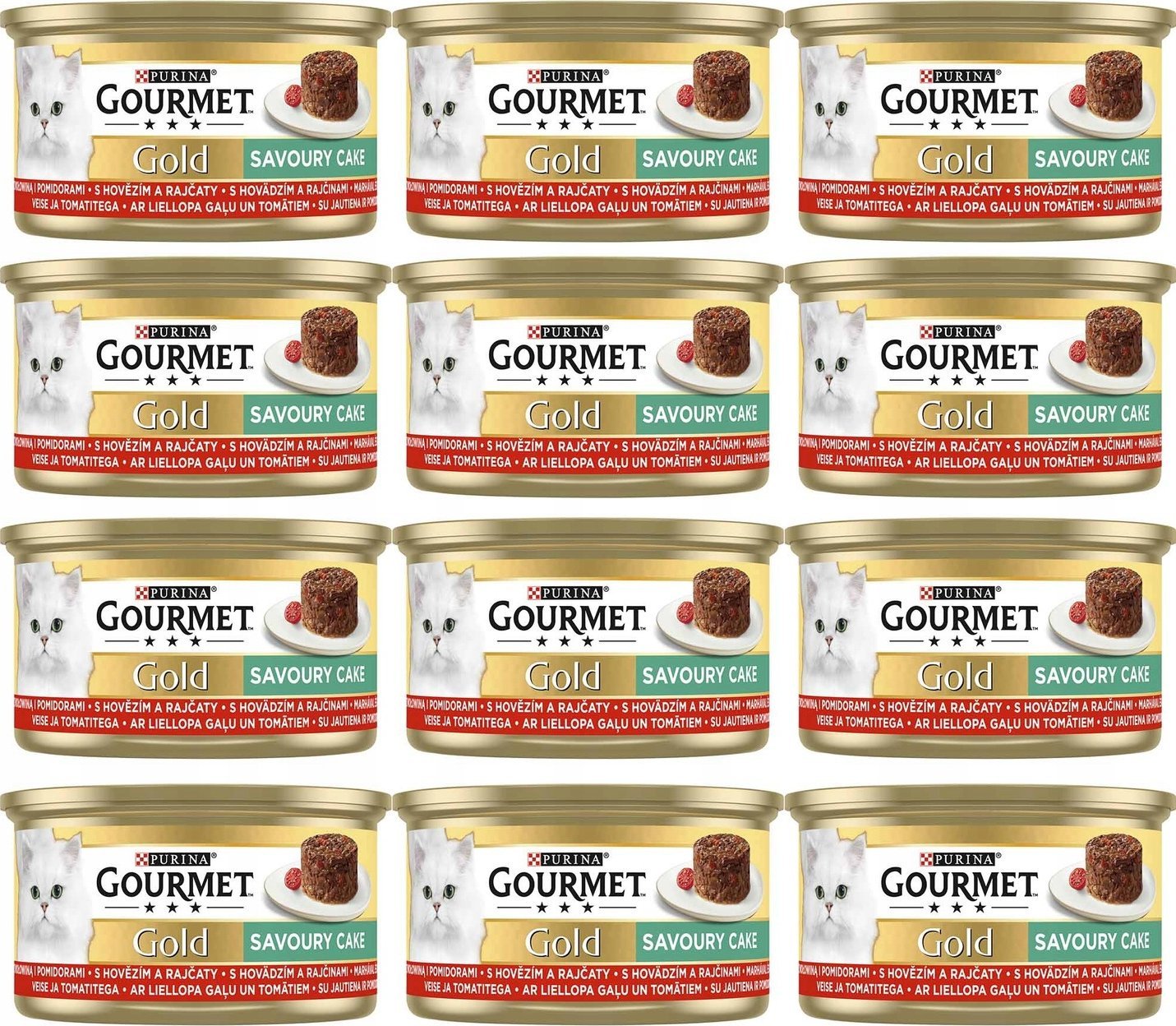 Purina Purina Gourmet Gold Savoury Cake Mokra karma dla kotów z wołowiną i pomidorem 85 g x 12 sztuk