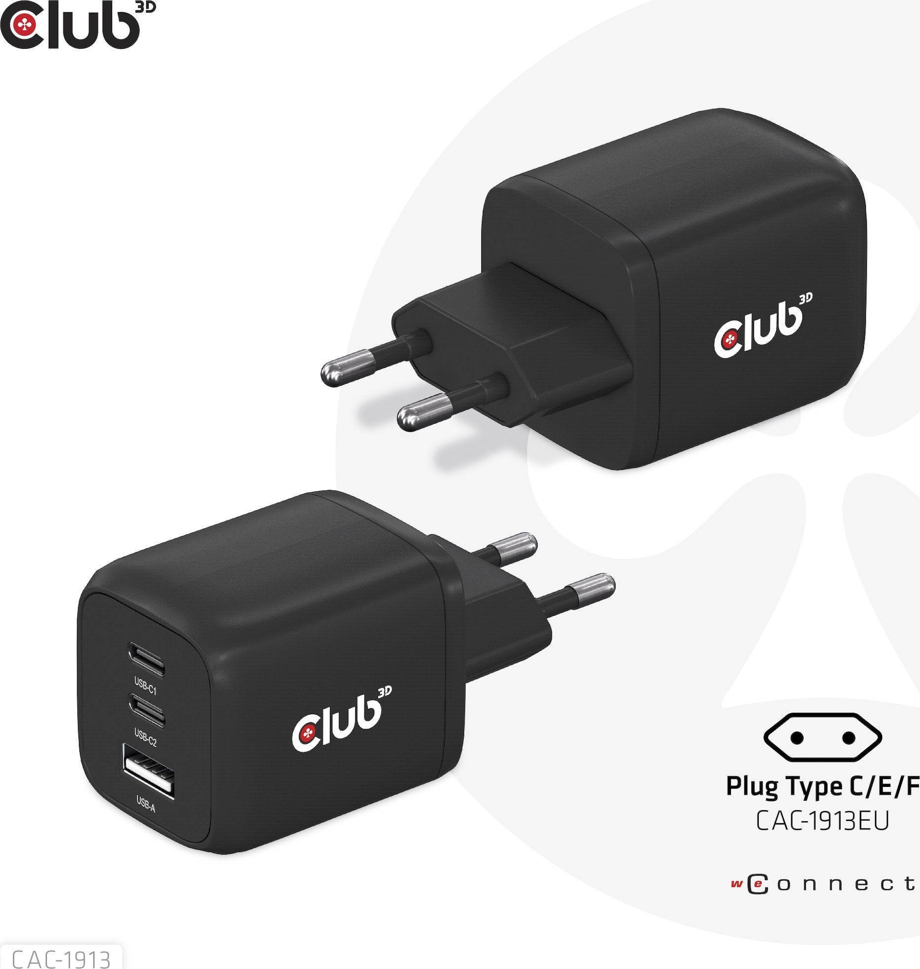 Club 3D Club3D cestovní nabíječka 65W GAN technologie, 3 porty (2xUSB-C + USB-A), PPS, Power Delivery(PD) 3.0 Support