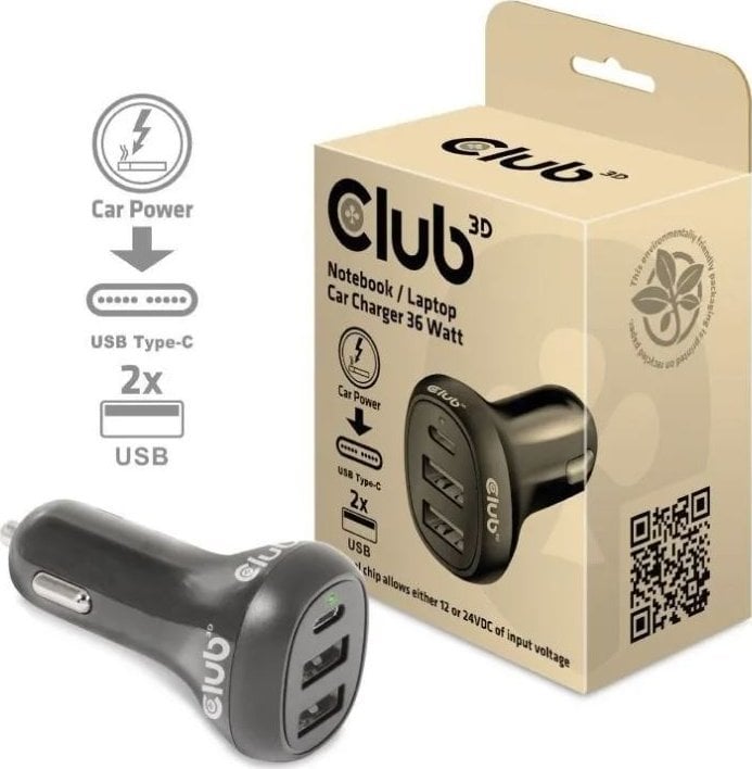 Ładowarka Club 3D Club3D Auto nabíječka pro Notebooky 36W, 3 porty (2xUSB-A + USB-C)